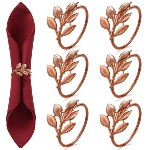 Leaf Napkin Rings Set of 6, Fall Thanksgiving Christmas Table Decor