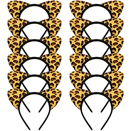 12 Pieces Cheetah Cat Ears Headband,Classic Leopard Series