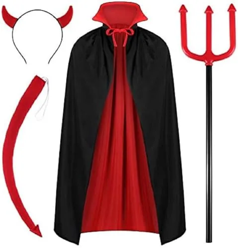 4 Pcs Halloween Devil Costume Set for Men, 55 Inch