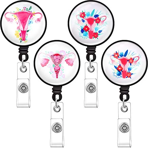 4 Pcs Uterus Badge Reel Floral Ovaries Retractable