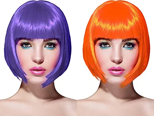 2pcs Short Bob Hair Wigs Colored for Women