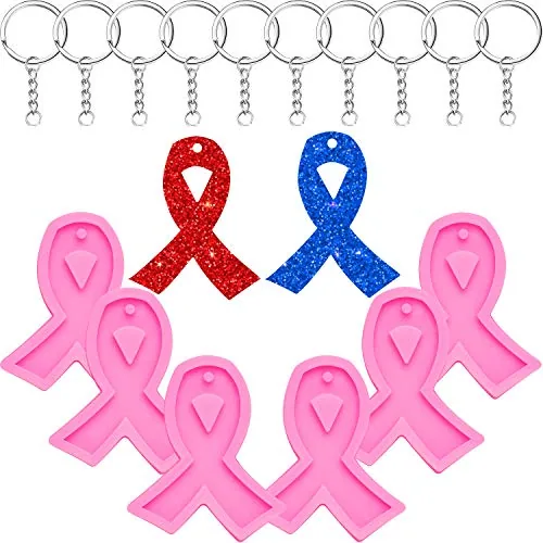 6 Pcs Ribbon Silicone Mold with Hole 10 Keyrings for DIY
