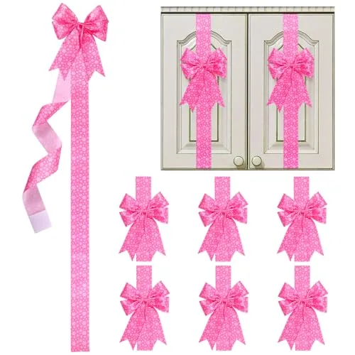 8 Pcs Christmas Cabinet Ribbons Bows for Kitchen 78.8 Inch Large Pink