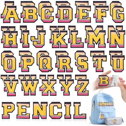 52 Pcs Back to School Alphabet Patches Pencil Self Adhesive Iron on