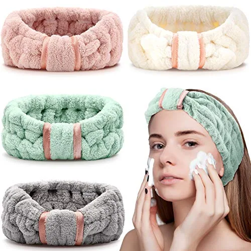Spa Headband for Washing Face,Pink, Green, White and Grey