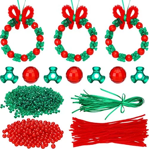 Christmas Beaded Ornament Kit 1100 Pcs Tri Glass Beads Ribbons