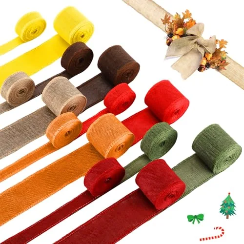 14 Roll 76 Yards Fall Burlap Ribbon Bulk,2.4 Inch 1 Inch Wide
