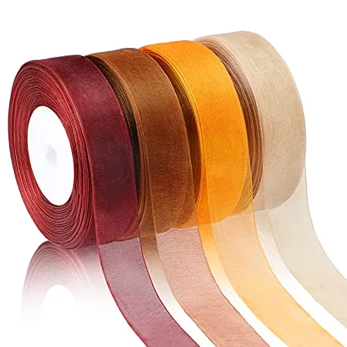 4 Roll 200 Yard Fall Ribbon 1''Wide Sheer Chiffon Organza Ribbon