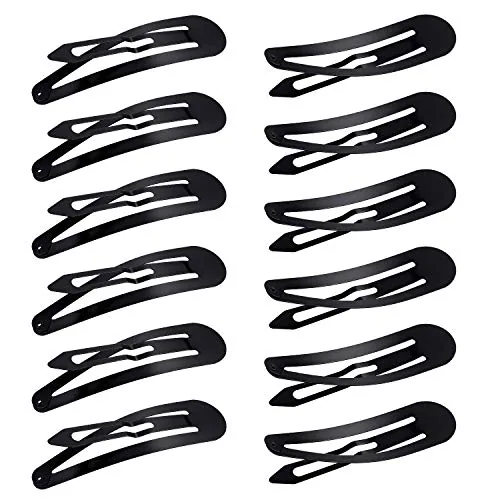 50 Pcs Snap Hair Clips 3.5 Inch Black Barrettes Metal