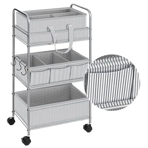 2 in 1 Baby Diaper Caddy Organizer Cart, 3 Tier Large Stripe Bedside