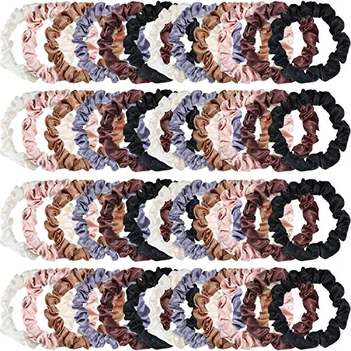 48 Pcs Small Satin Scrunchies Mini Silk Hair Tie for Women