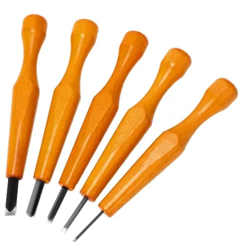 5 Pcs Wood Carving Tools Set Linocut Chisel Flat Linoleum Kit 1.7mm, 3mm