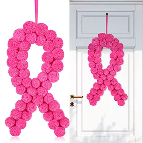 2 Pcs Pink 13 Inches Breast Cancer Awareness Ribbons Sign Decor
