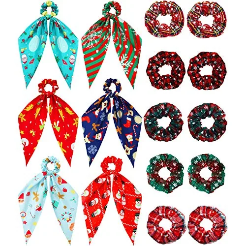16 Pcs Christmas Hair Scrunchies Buffalo Plaid Bow Scarf Women