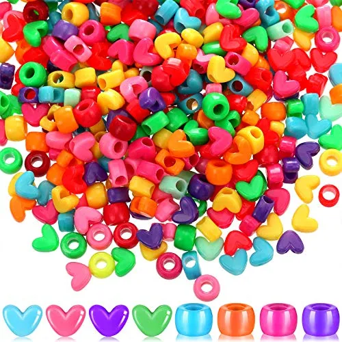 500 Pcs Heart Pony Beads, Multi-Color Acrylic Beads for DIY Craft