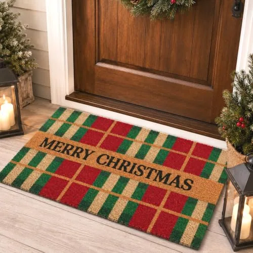 Christmas Coir Doormat Outdoor Welcome Door Mat 28 x 16 Inch