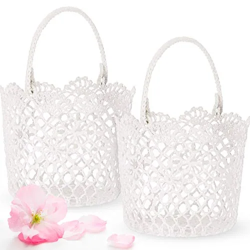 2 Pieces White Flower Girl Basket Wedding