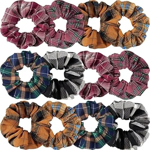 12 Pcs Plaid Scrunchies Ponytail Holders