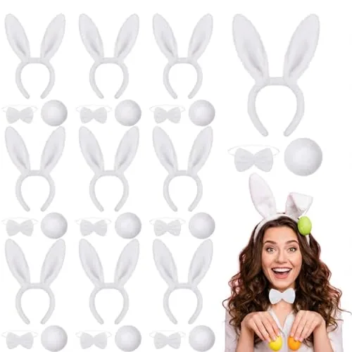 27 Pcs Bunny Ears Headband Bowtie Tail Costume Set