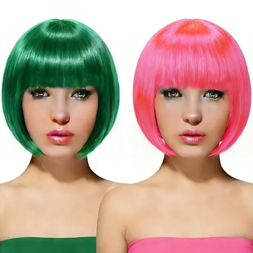 2pcs Short Bob Hair Wigs Colored for Women