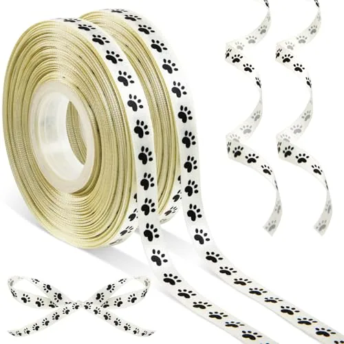 2 Rolls 3/8 Inch By 50 Yard Paw Print Ribbon Dog Paw