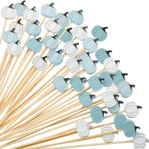 200 Pcs Thanksgiving Fall White Blue Pumpkin Cocktail Picks 5.1 Inch