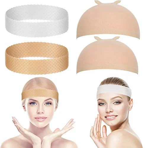 4 Pcs Wig Grip Cap Band Set,White and Light Brown