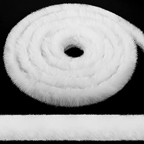 White Faux Fur Trim Ribbon White Fur Fabric Stripsr,0.98 Inch x 29.5 Feet