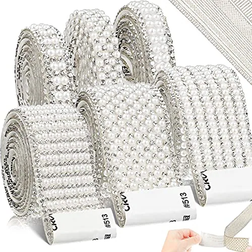6 Rolls 5. 28 Yards Pearl Rhinestone Strips