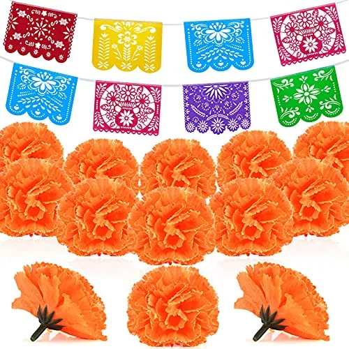 74 Pieces Faux Marigold Flower Mexican Banners