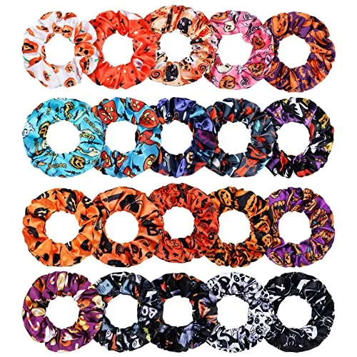 20 Pieces Halloween Scrunchies Pumpkin Scrunchies Candy Owl Cat Spider