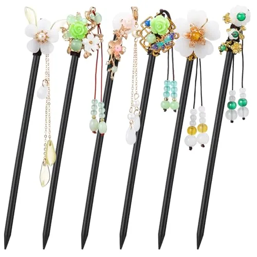 6 Pcs Chinese Hair Sticks Japanese Vintage Wooden Chopsticks Accessories