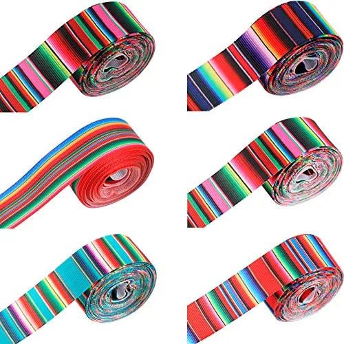 6 Rolls Serape Ribbons Mexican Rainbow Stripes 1 Inch Colorful Fiesta