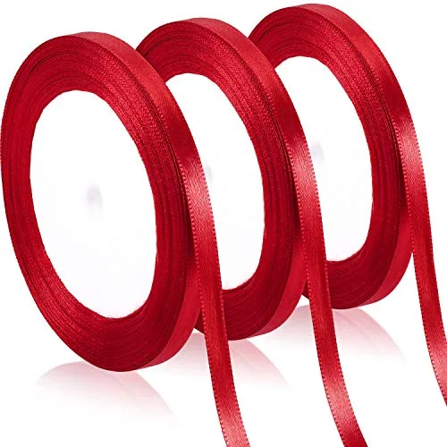 3 Rolls 75 Yards Christmas Satin Ribbon 1/4 Inch Red Ribbon