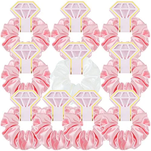 10 Pcs Satin Scrunchies Bridesmaid Wedding,Pink and White