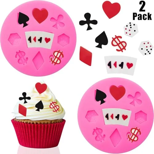 2 Pcs Poker Silicone Molds, 3D Casino Fondant Cake Baking Mold
