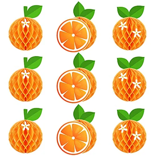 9 Pcs Orange Decor Honeycomb Balls, Table Hanging Party Decoration