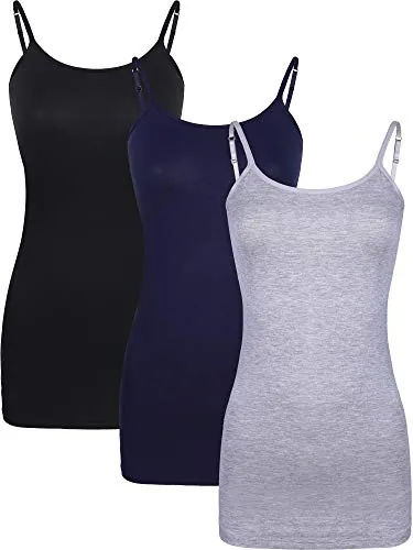 3 Pieces Women Basic Long Tanks Adjustable Spaghetti Strap Camisole Top (,)