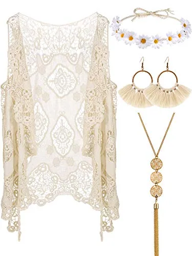 4 Pcs 60s 70s Outfits for Women Hippie Costume 70s Costume Tops 70s
