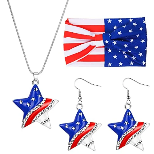 4th of July Jewelry Set USA Star Earrings Patriotic Headband Independence