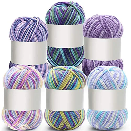 6 Pieces 50 g Crochet Yarn Multicolor Acrylic, 5-ply, Purple Blue Mix
