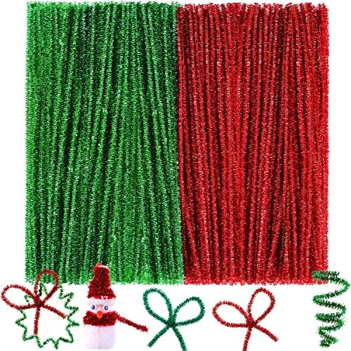 300 Pcs Christmas Glitter Pipe Cleaners, Red Green Glitter