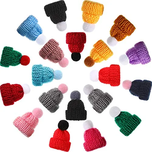 40 Pieces Tiny Christmas Hats Pom Pom Knit Beanie for Crafts Dolls