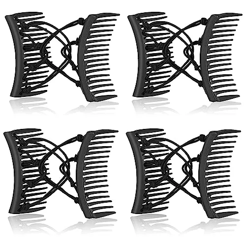 4 Pieces Stretchy Double Comb Adjustable Elastic Hair Clips, No Crease