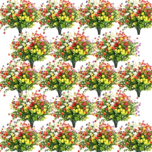 48 Bundles Artificial Flowers Outdoor,UV Resistant Faux Plastic Plants
