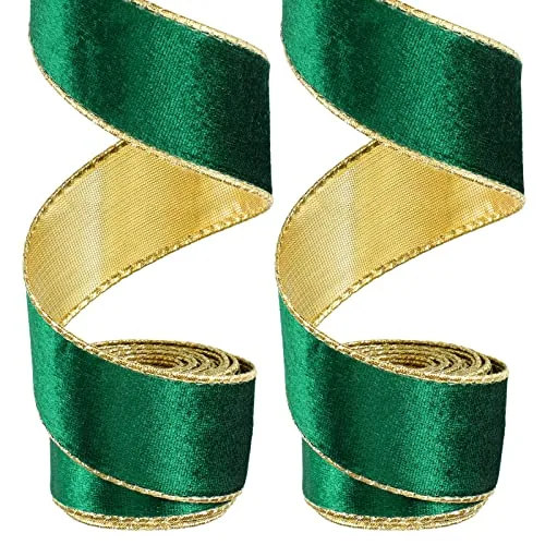 2 Rolls Christmas Wired Ribbon, 1.5 Inch X 6 Yards