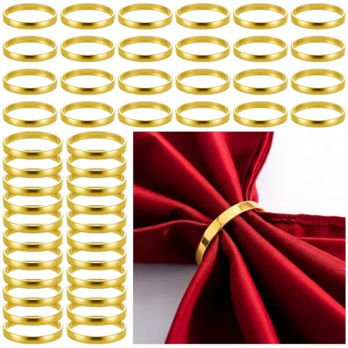 50 Pcs Gold Napkin Rings Bulk Christmas Round Napkin Ring Holders Metal