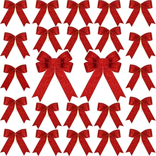 24 Pcs Red Christmas Bows for Wreaths, 2 Pack 8.6 in x10 in and 22 Pcs 5