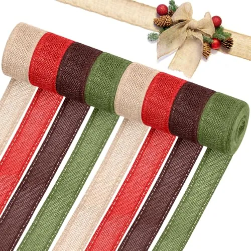8 Rolls 44 Yards Christmas Wired Burlap Ribbon, 1.5 Inch