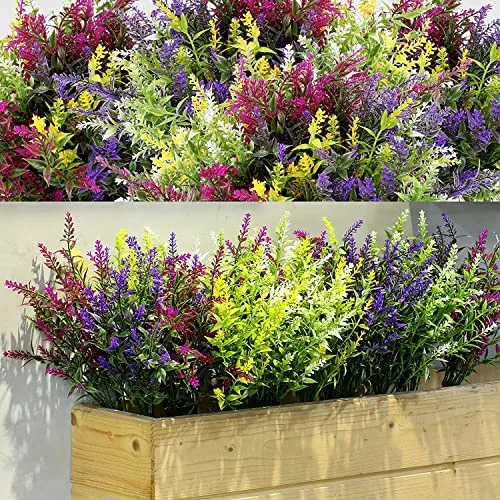 12 Bundles Outdoor Artificial Flowers Lavender Flowers UV Resistant
